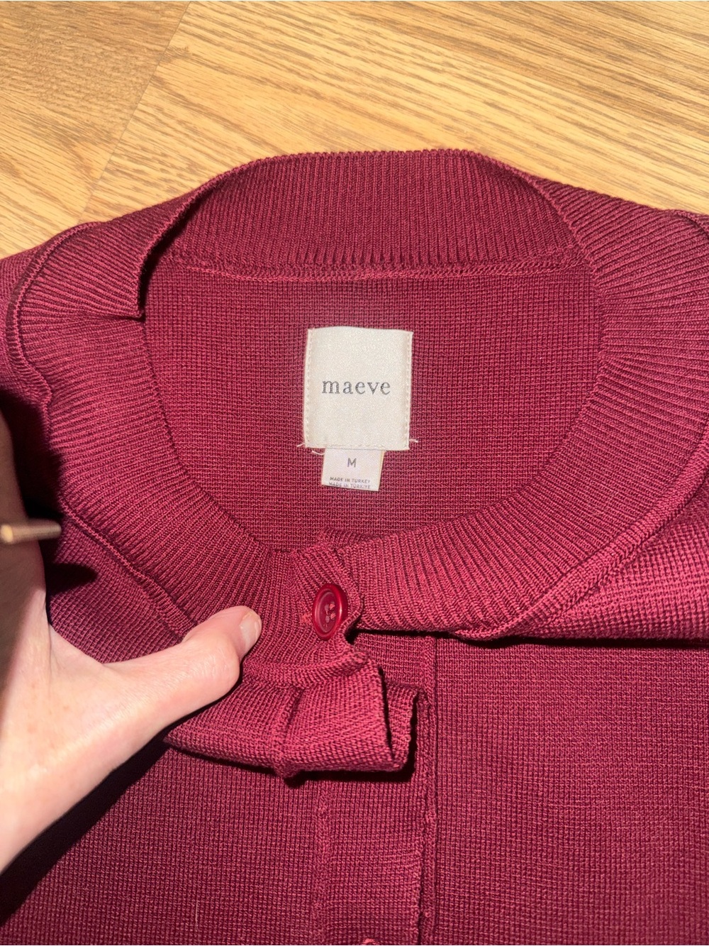 NWOT Maeve Anthropologie Side Stripe Burgundy Button-Front Sweater Cardigan - Picture 3 of 5